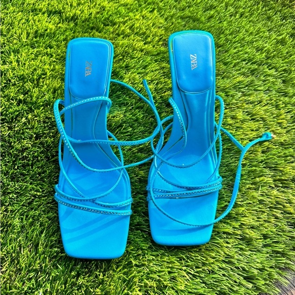 Zara Blue Rhinestone Sandal Heels - Picture 3 of 9